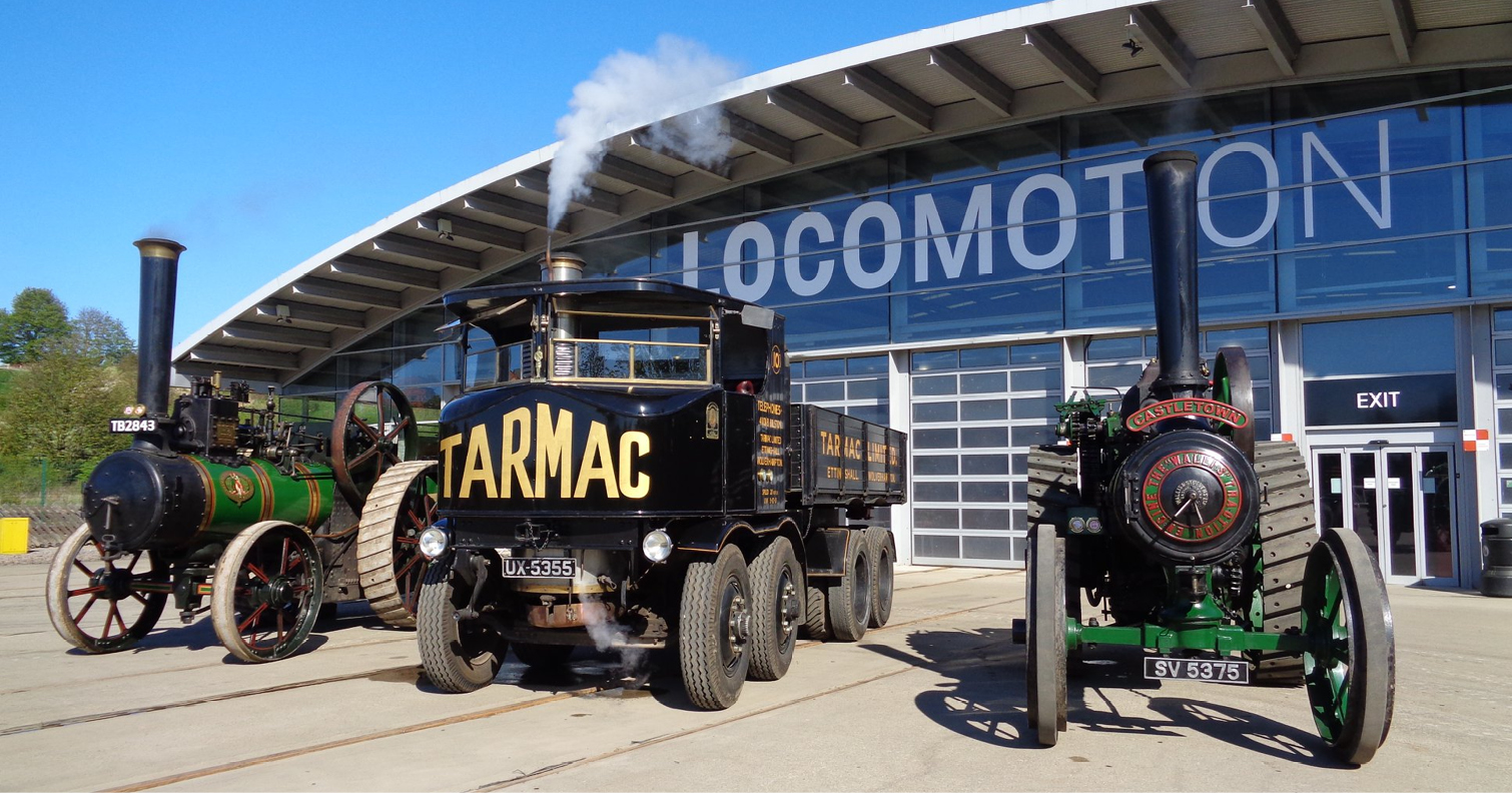 historic vehicles on display outside Locomotion, Shildon